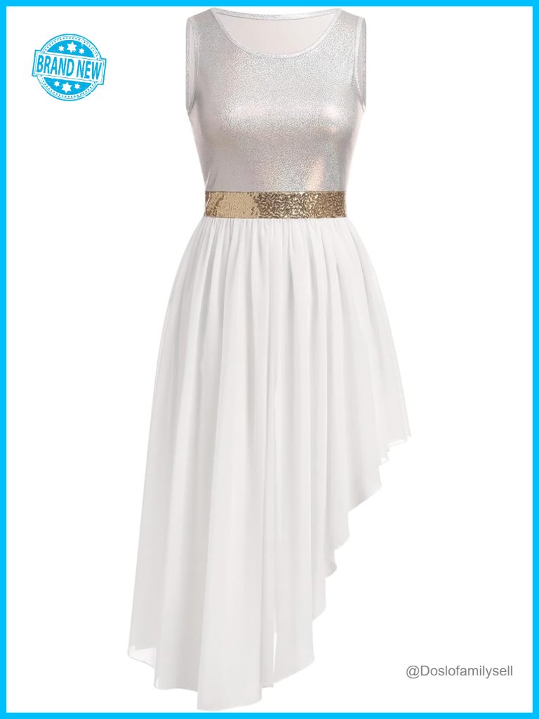 Women's Asymmetrical Overlays Metallic Praise Lyrical Dance Dress Tunic